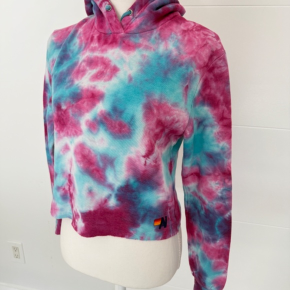 Aviator Nation Tie Dye Pink Blue Hoodie Pullover Sweatshirt Casual Activewear - Picture 1 of 7